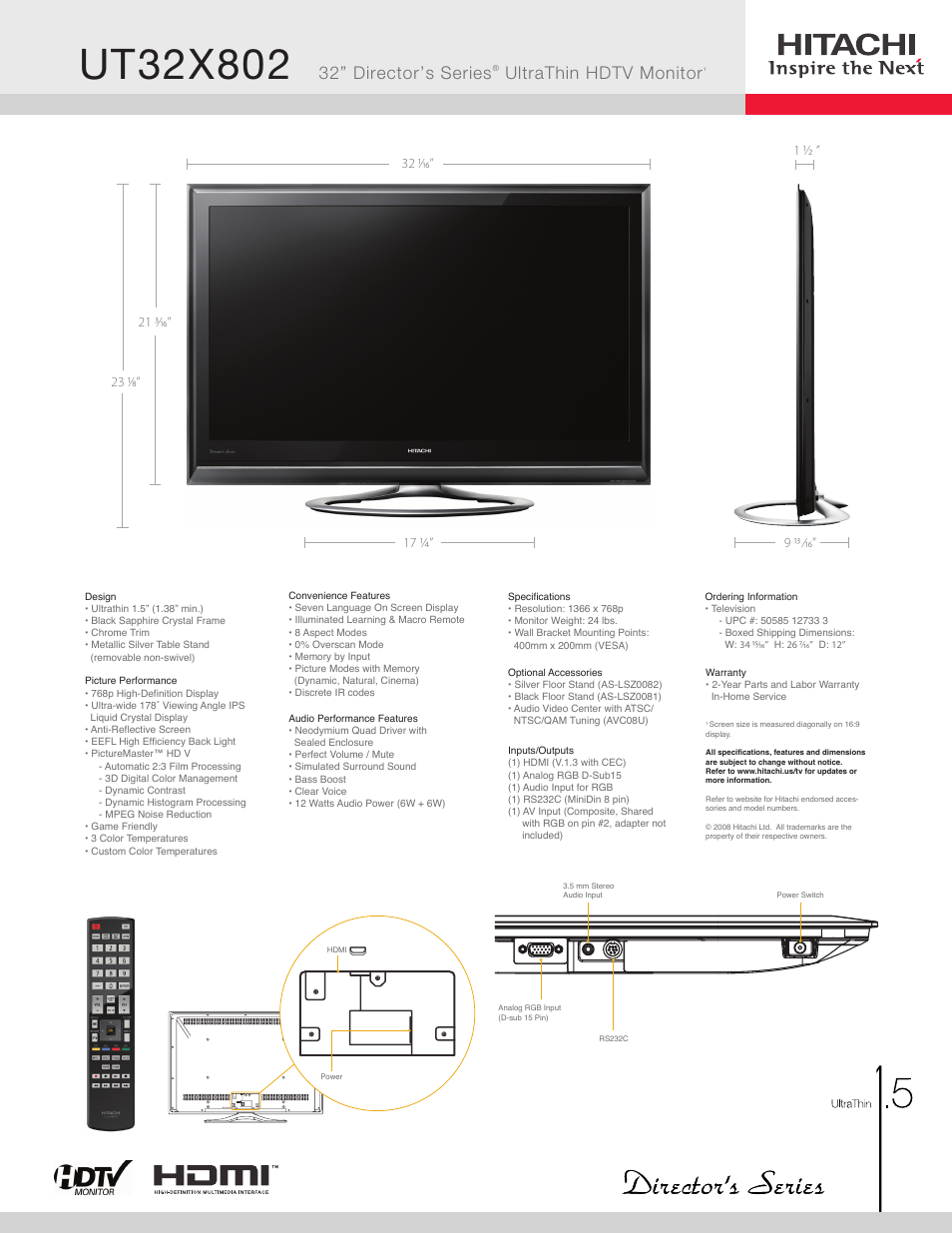 Hitachi UT32X802 User Manual | 1 page