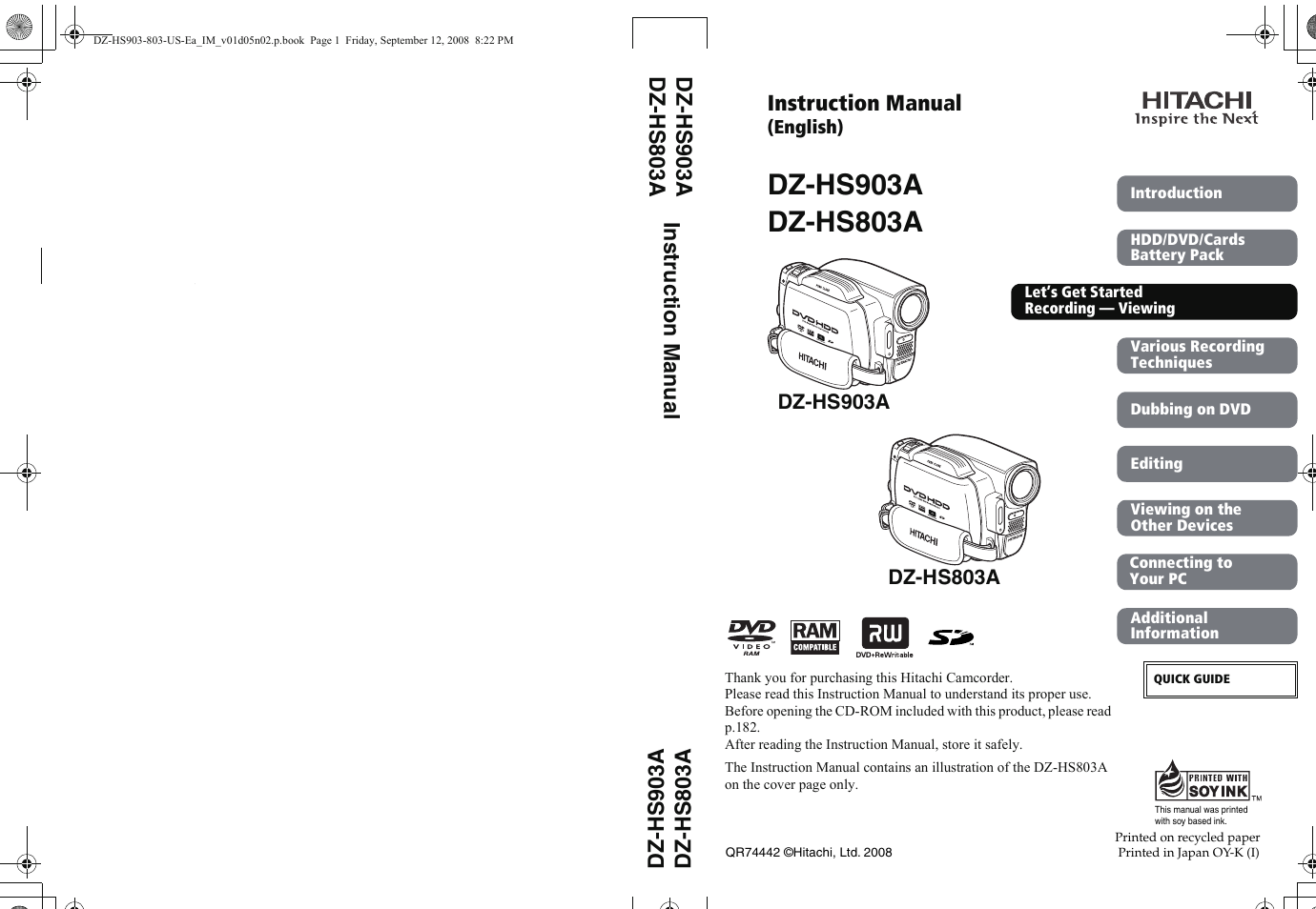 Hitachi DZ-HS803A User Manual | 191 pages