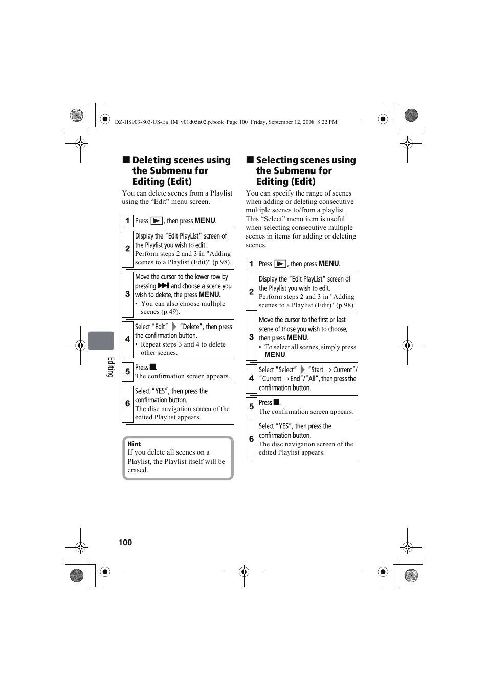 Hitachi DZ-HS803A User Manual | Page 100 / 191