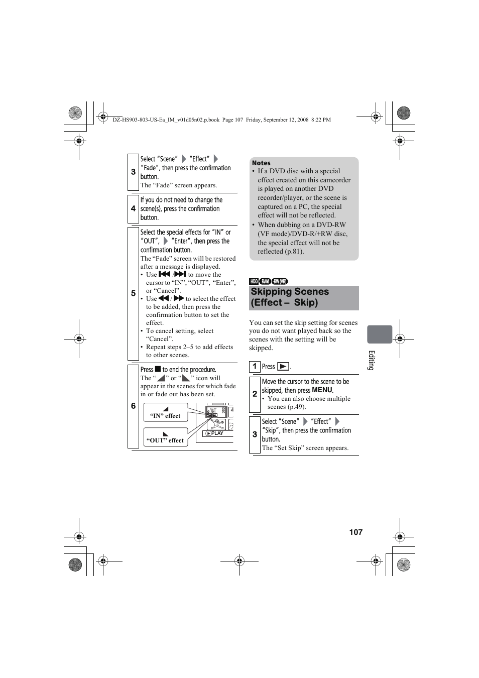 Skipping scenes (effect – skip) | Hitachi DZ-HS803A User Manual | Page 107 / 191