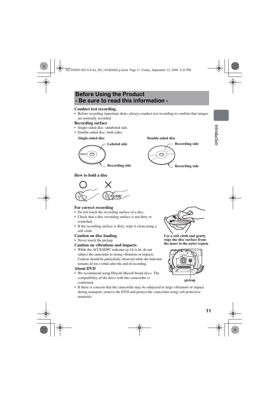 Hitachi DZ-HS803A User Manual | Page 11 / 191