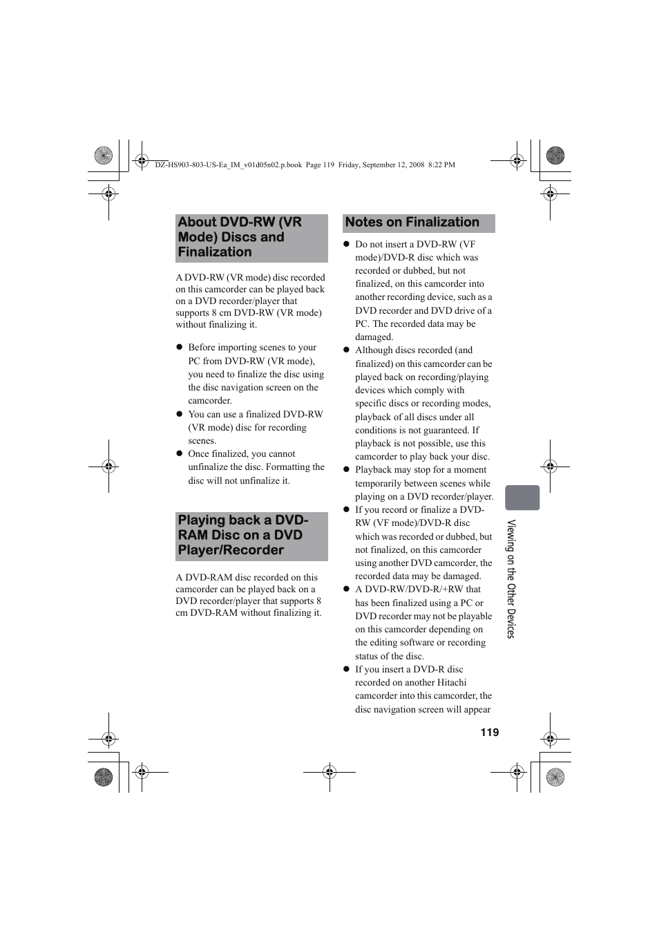 Hitachi DZ-HS803A User Manual | Page 119 / 191