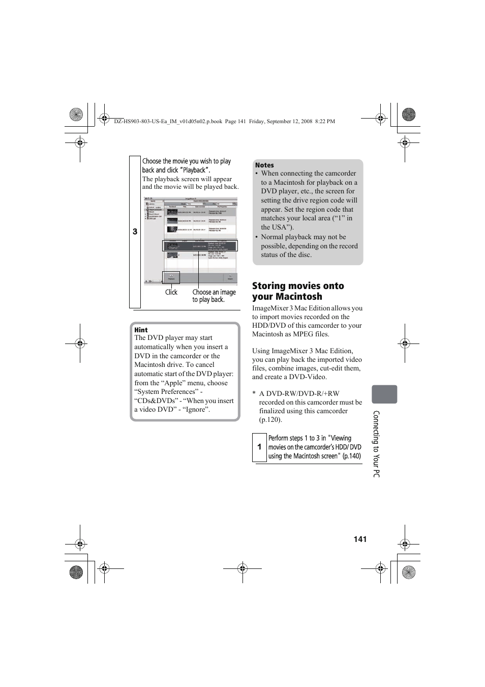 Storing movies onto your macintosh | Hitachi DZ-HS803A User Manual | Page 141 / 191