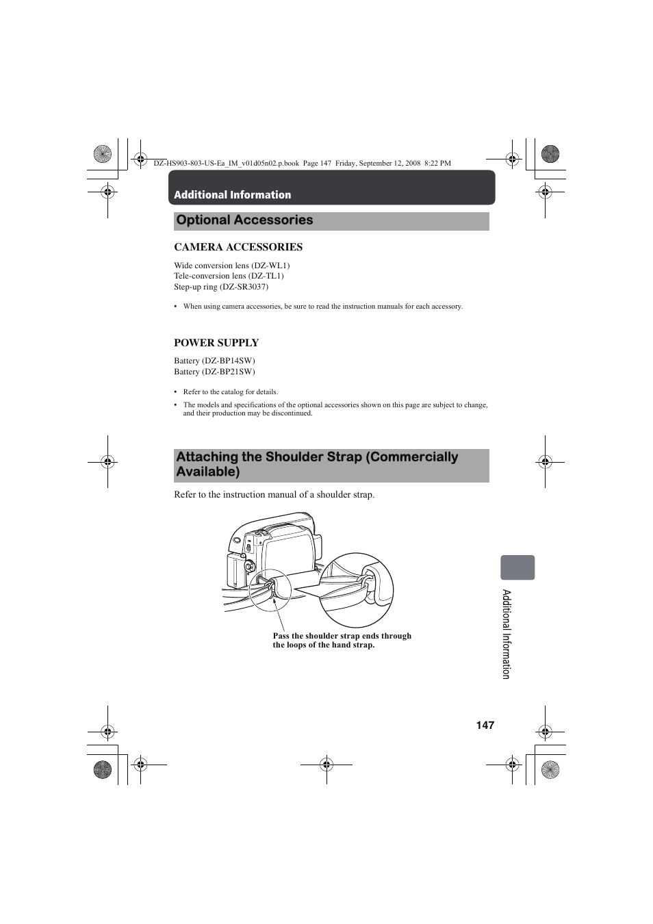 Optional accessories | Hitachi DZ-HS803A User Manual | Page 147 / 191