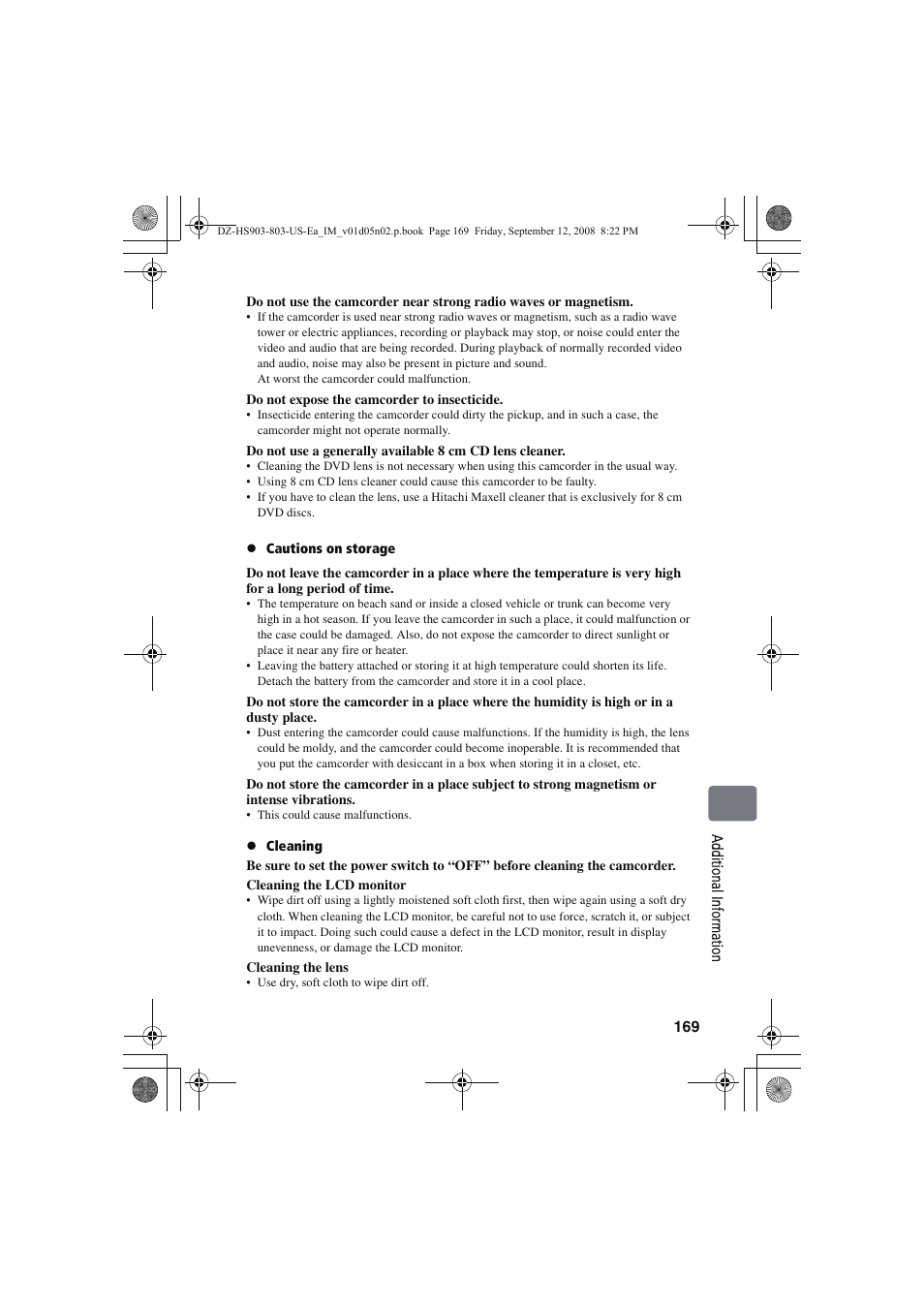 Hitachi DZ-HS803A User Manual | Page 169 / 191