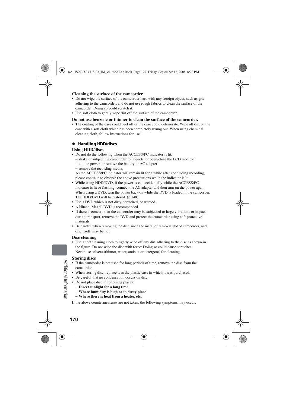 Hitachi DZ-HS803A User Manual | Page 170 / 191