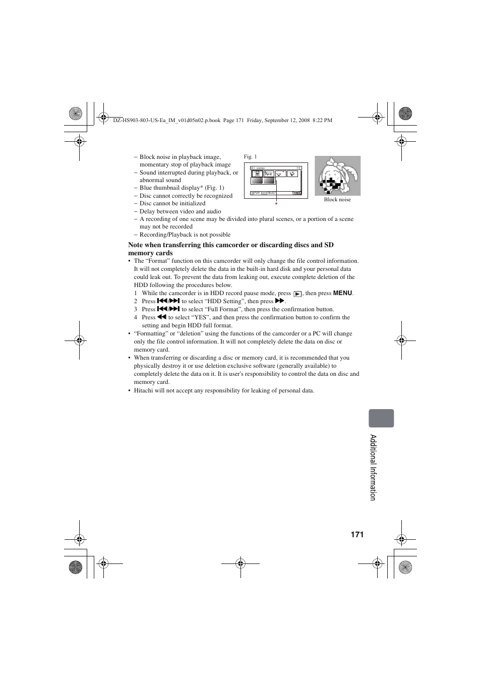 Hitachi DZ-HS803A User Manual | Page 171 / 191