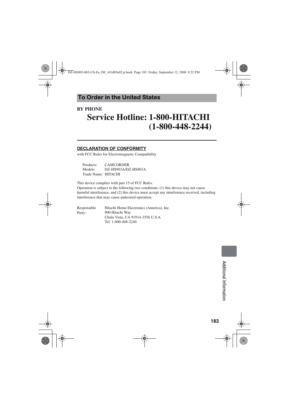 Hitachi DZ-HS803A User Manual | Page 183 / 191