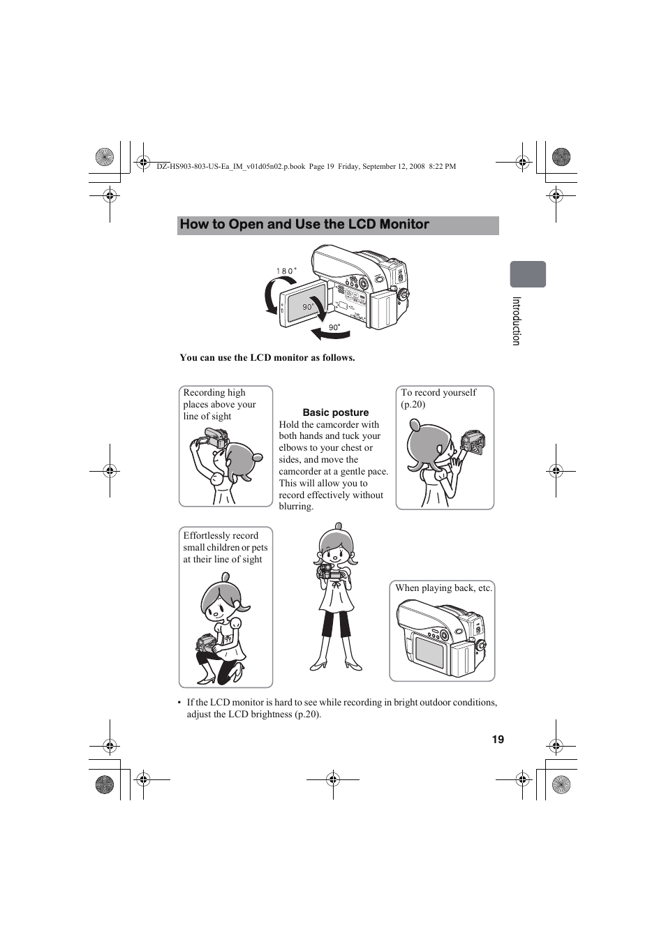 How to open and use the lcd monitor | Hitachi DZ-HS803A User Manual | Page 19 / 191