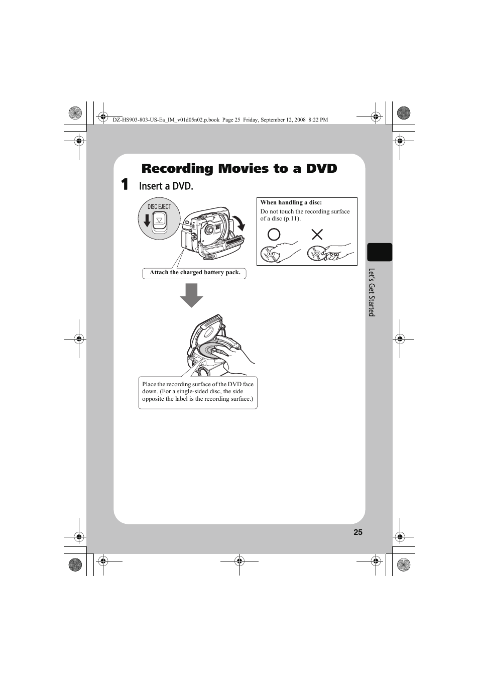 Recording movies to a dvd, Insert a dvd | Hitachi DZ-HS803A User Manual | Page 25 / 191