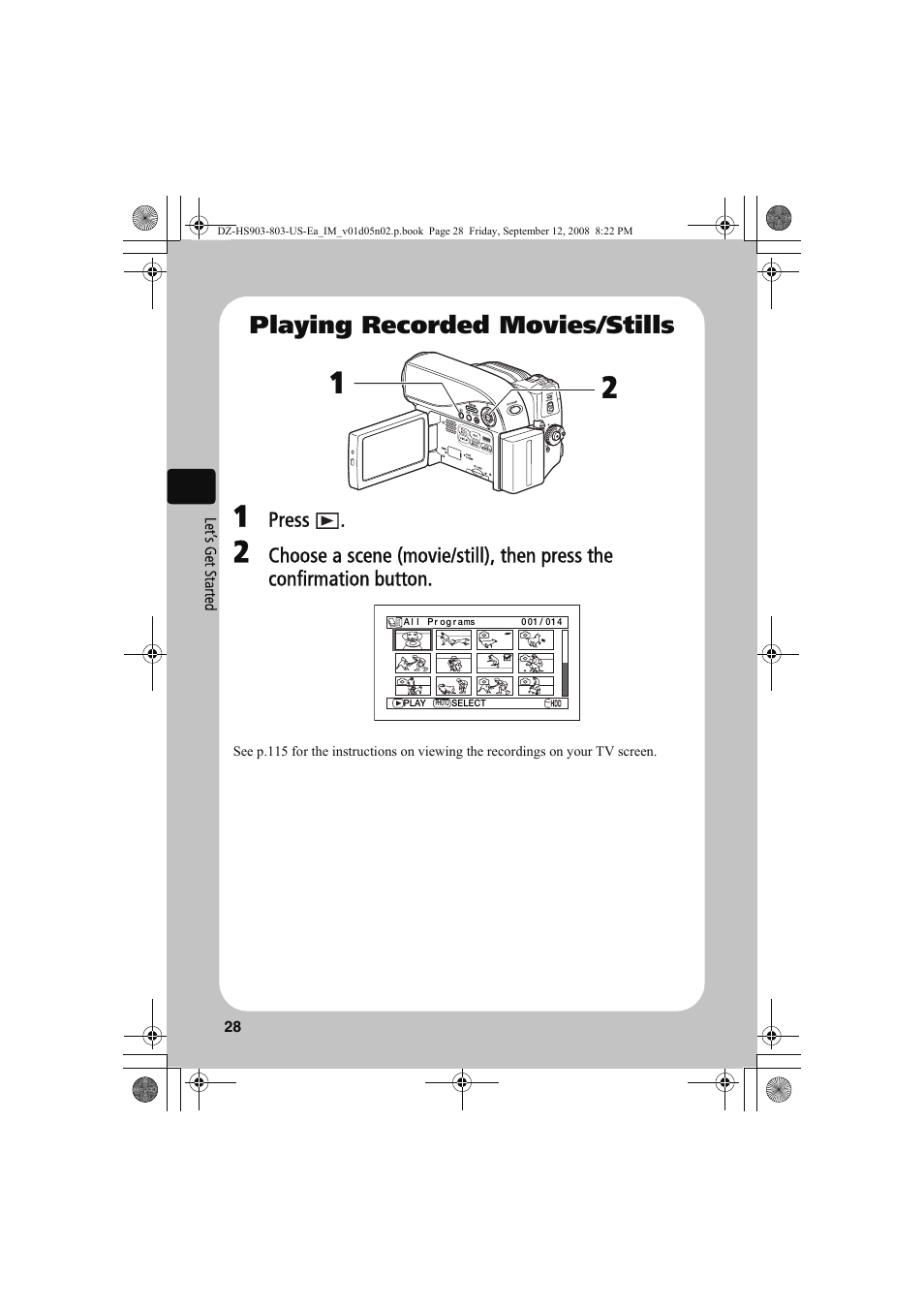 Playing recorded movies/stills | Hitachi DZ-HS803A User Manual | Page 28 / 191