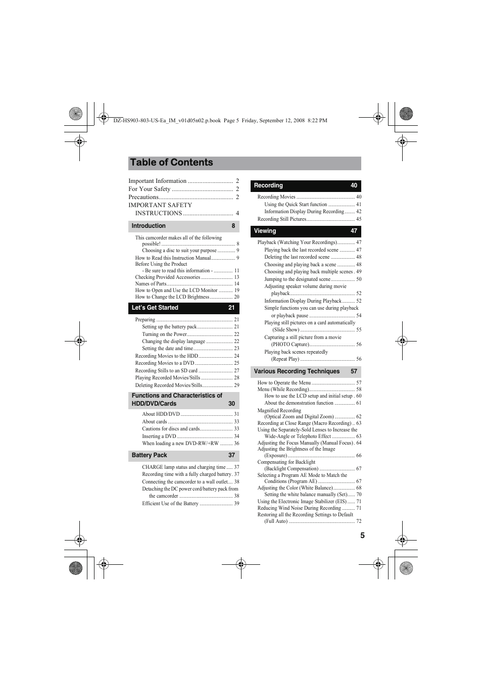 Hitachi DZ-HS803A User Manual | Page 5 / 191