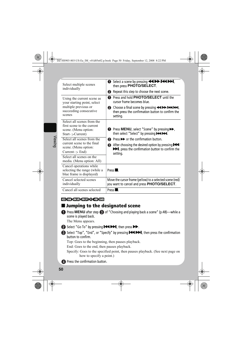 Jumping to the designated scene | Hitachi DZ-HS803A User Manual | Page 50 / 191