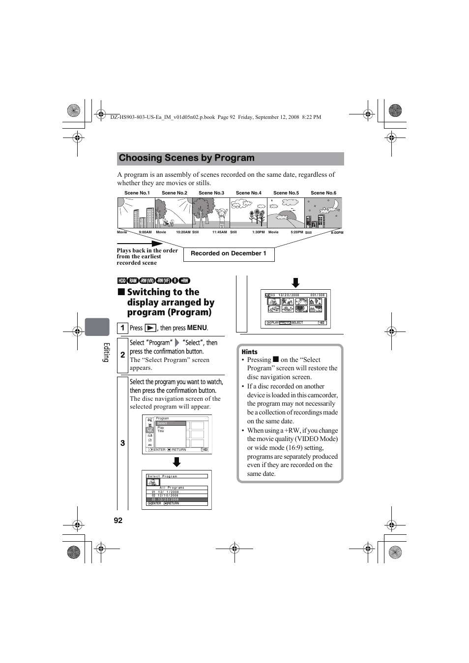 92 ed it in g | Hitachi DZ-HS803A User Manual | Page 92 / 191