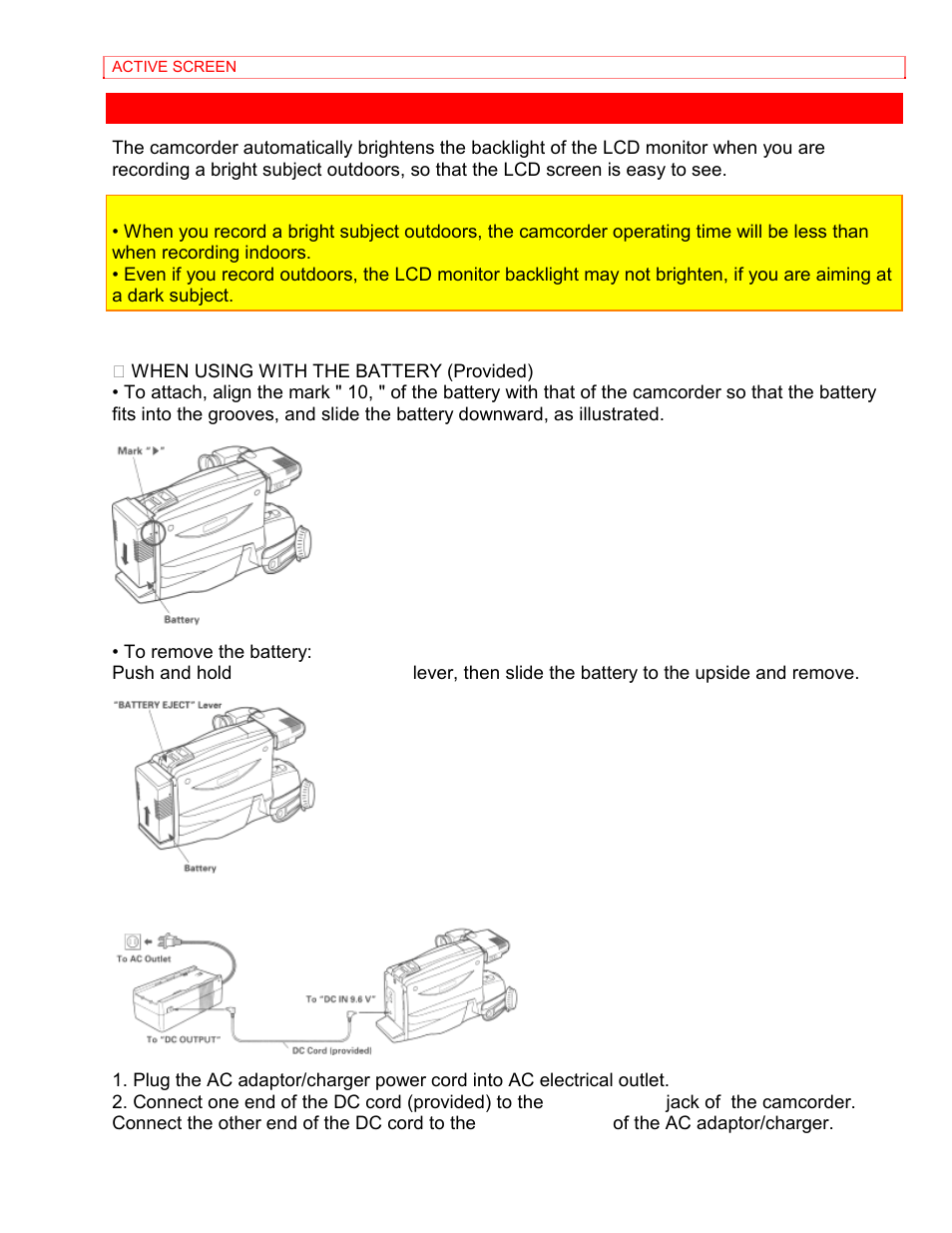 Active screen | Hitachi VM-8400LA User Manual | Page 15 / 63