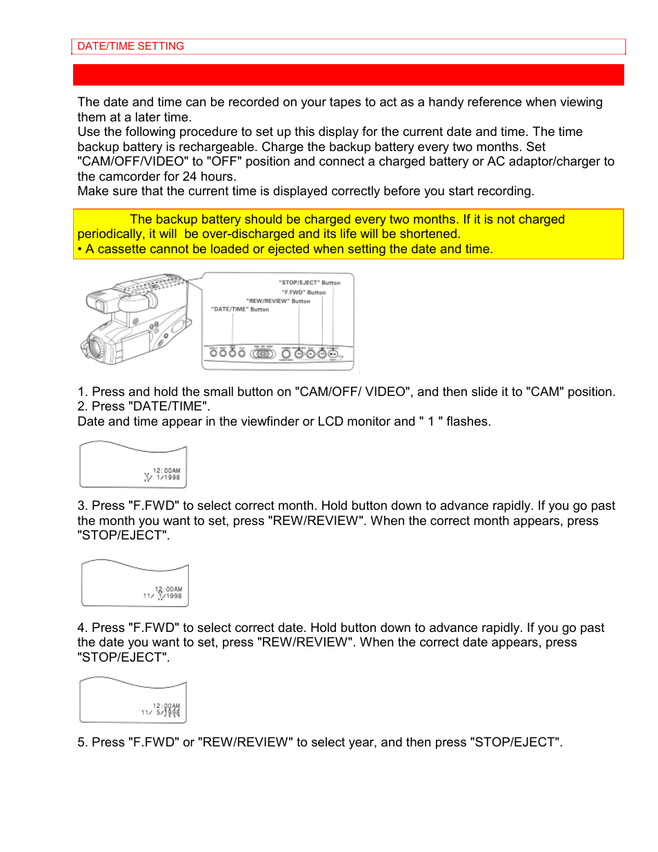 Date/time setting | Hitachi VM-8400LA User Manual | Page 27 / 63