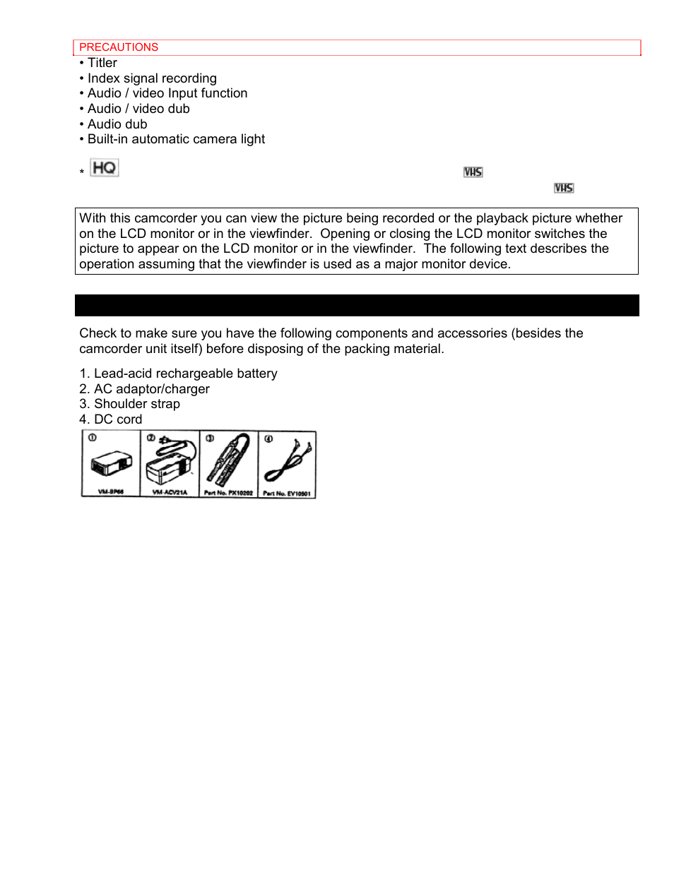 Accessories | Hitachi VM-8400LA User Manual | Page 5 / 63