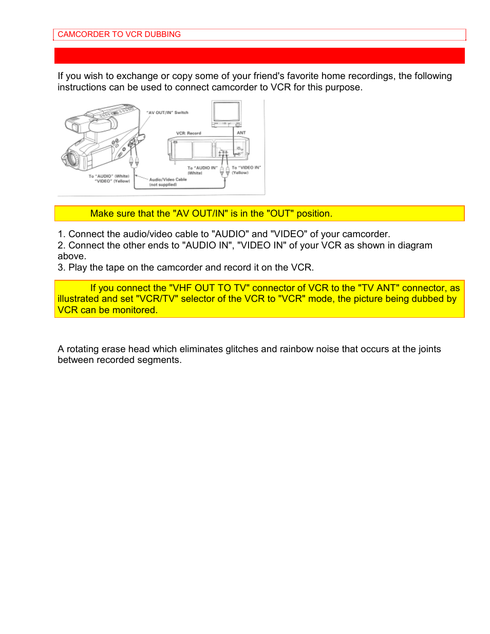 Camcorder to vcr dubbing | Hitachi VM-8400LA User Manual | Page 52 / 63