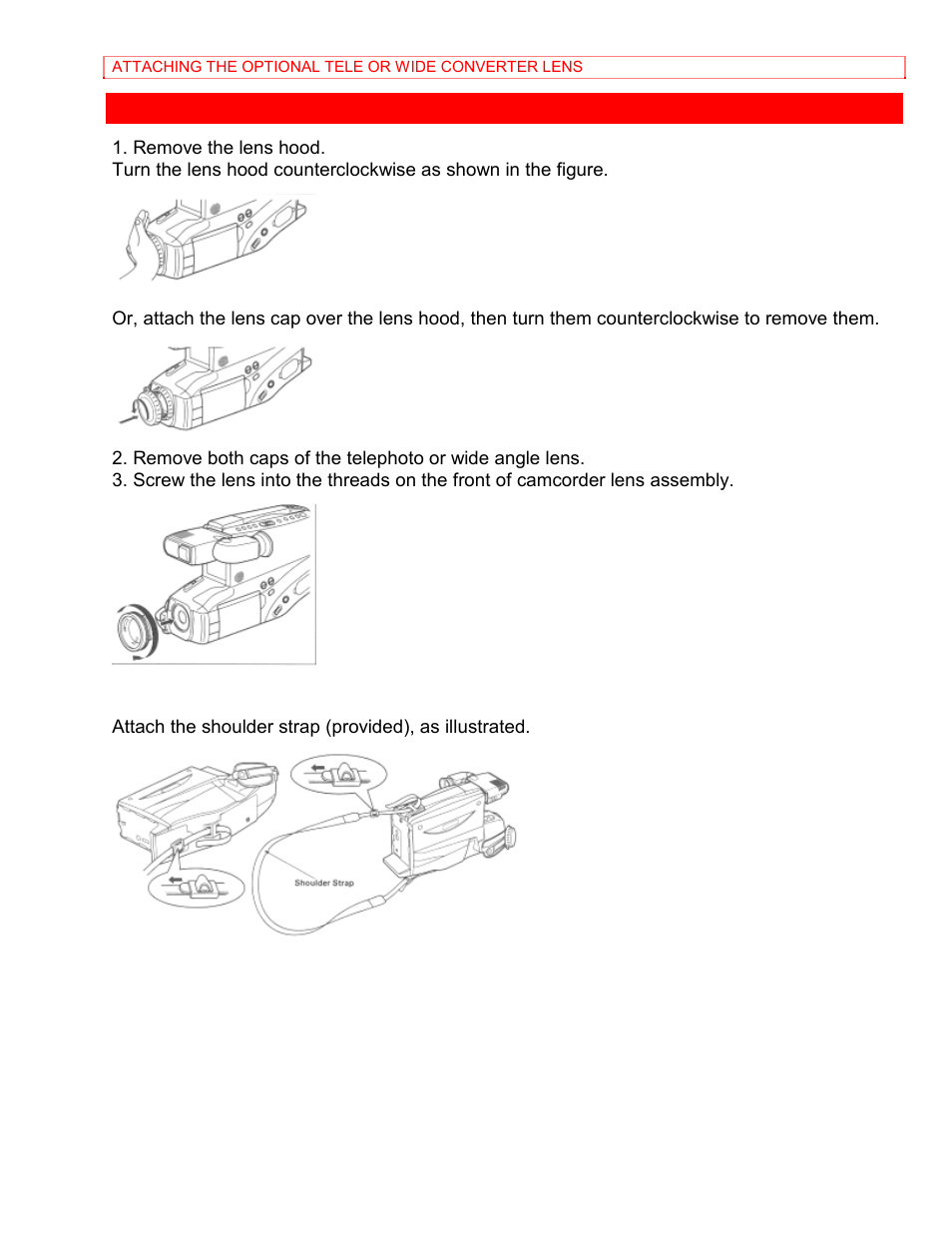 Attaching the optional tele or wide converter lens | Hitachi VM-8400LA User Manual | Page 55 / 63