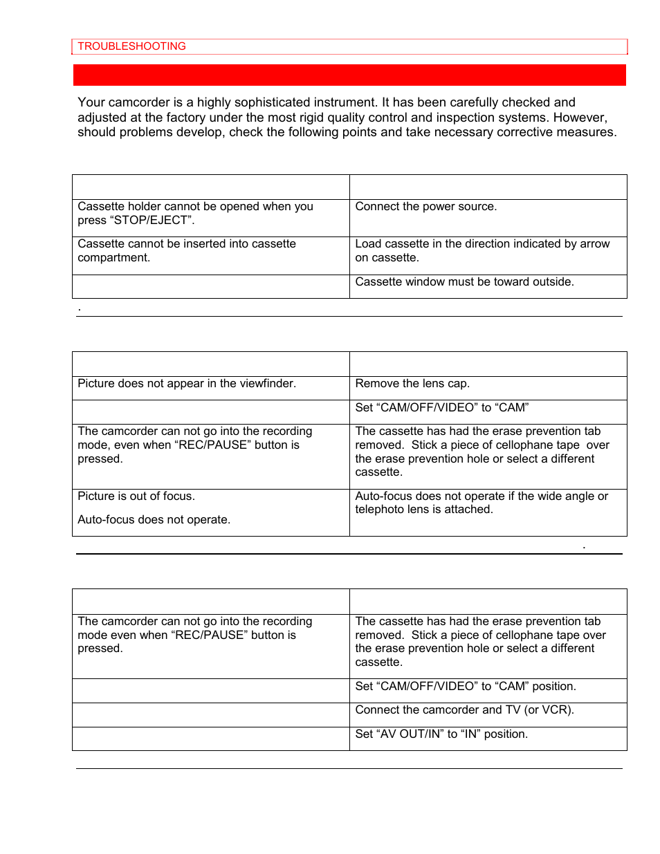 Troubleshooting | Hitachi VM-8400LA User Manual | Page 56 / 63
