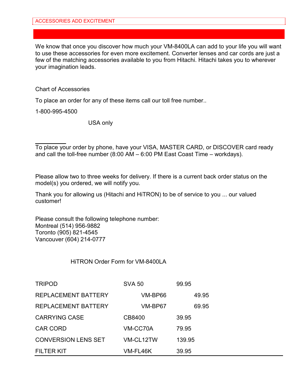 Accessories add excitement | Hitachi VM-8400LA User Manual | Page 62 / 63