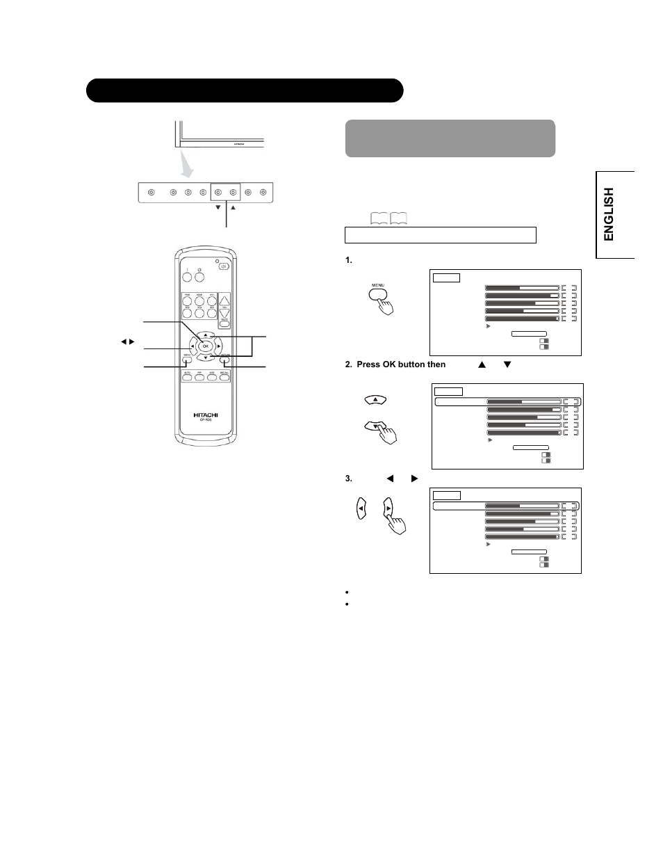 English operating instructions (continued), Using the menu screen (on-screen display system), Press ok button then | Hitachi CMP4221 User Manual | Page 19 / 38