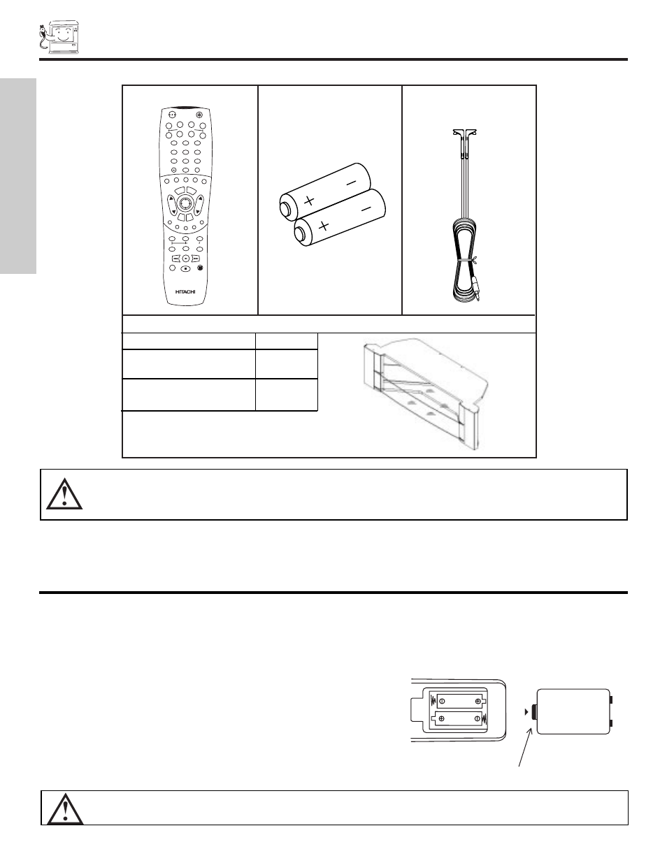 Accessories, First time use, Remote control batteries (“aa”) ir mouse cable 1 | Bottom view, Remote control) | Hitachi 50V500 User Manual | Page 4 / 84