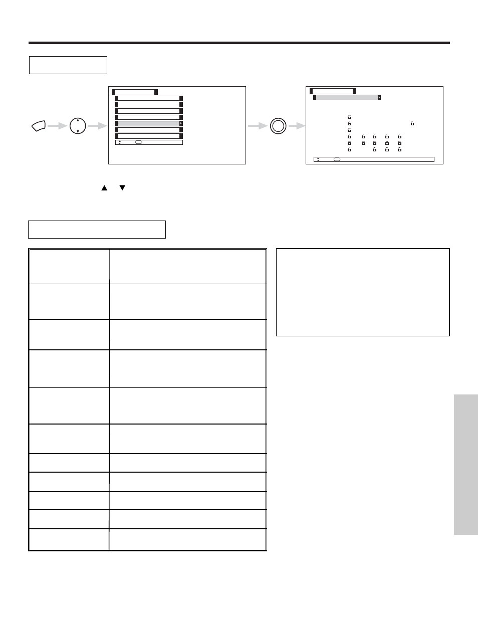 Locks, On-screen displa y, Tv-y tv-y7 tv-g tv-pg tv-14 tv-ma | Hitachi 50V500 User Manual | Page 59 / 84