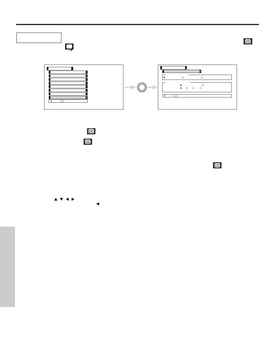 Setup, On-screen displa y, Closed caption | Hitachi 50V500 User Manual | Page 68 / 84