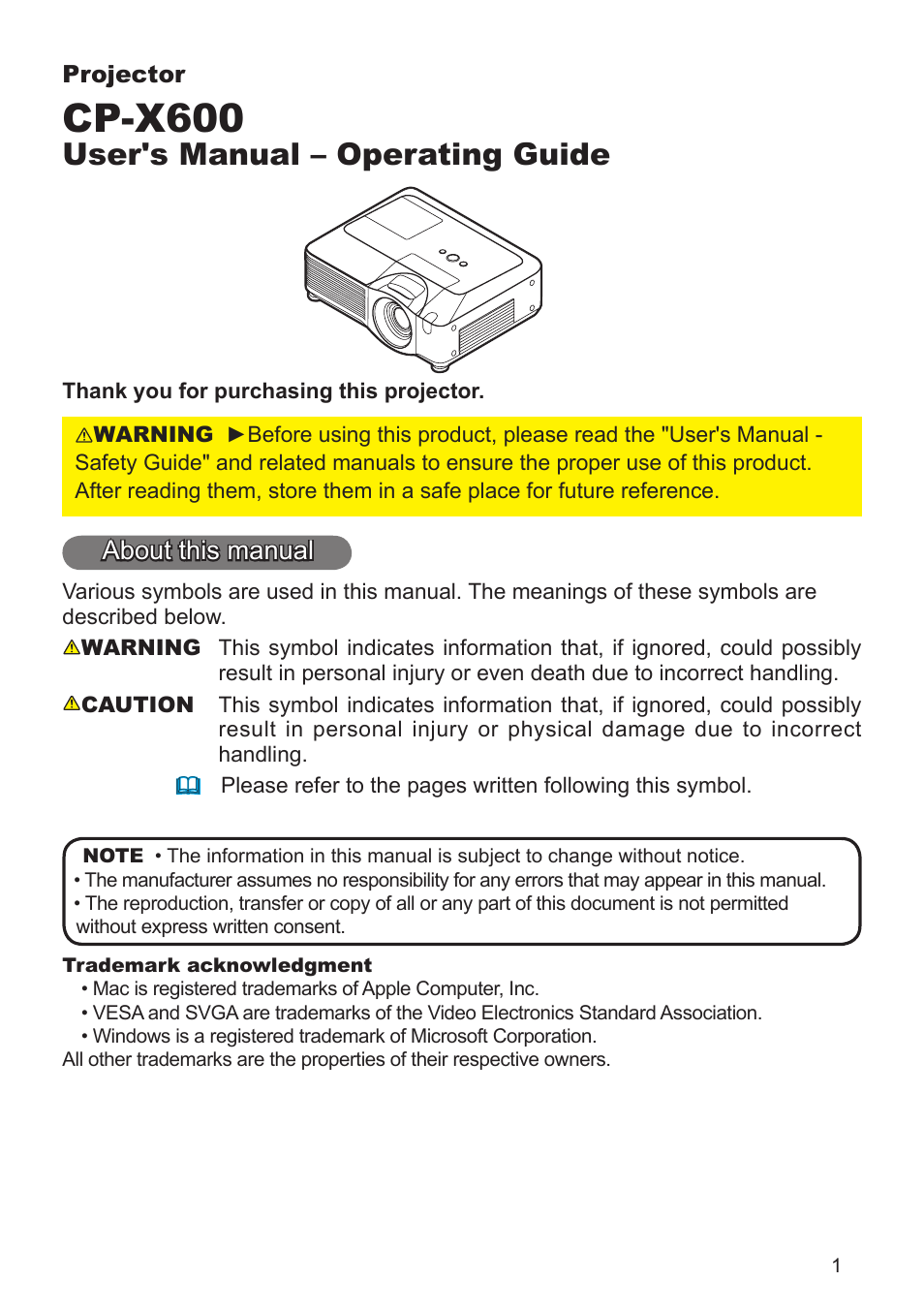 Hitachi CP-X600 User Manual | 64 pages