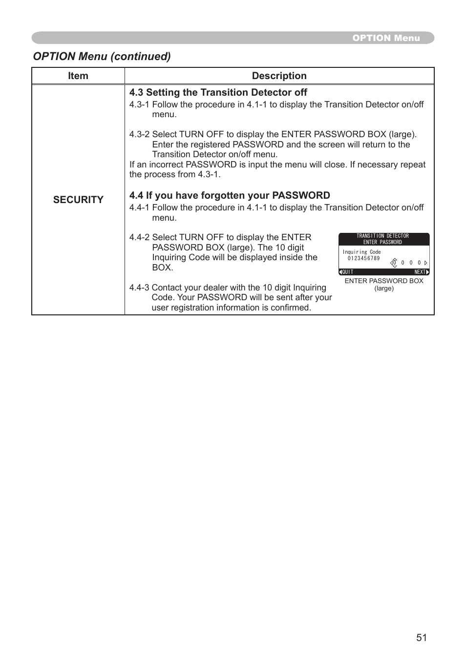 Option menu (continued) | Hitachi CP-X600 User Manual | Page 51 / 64