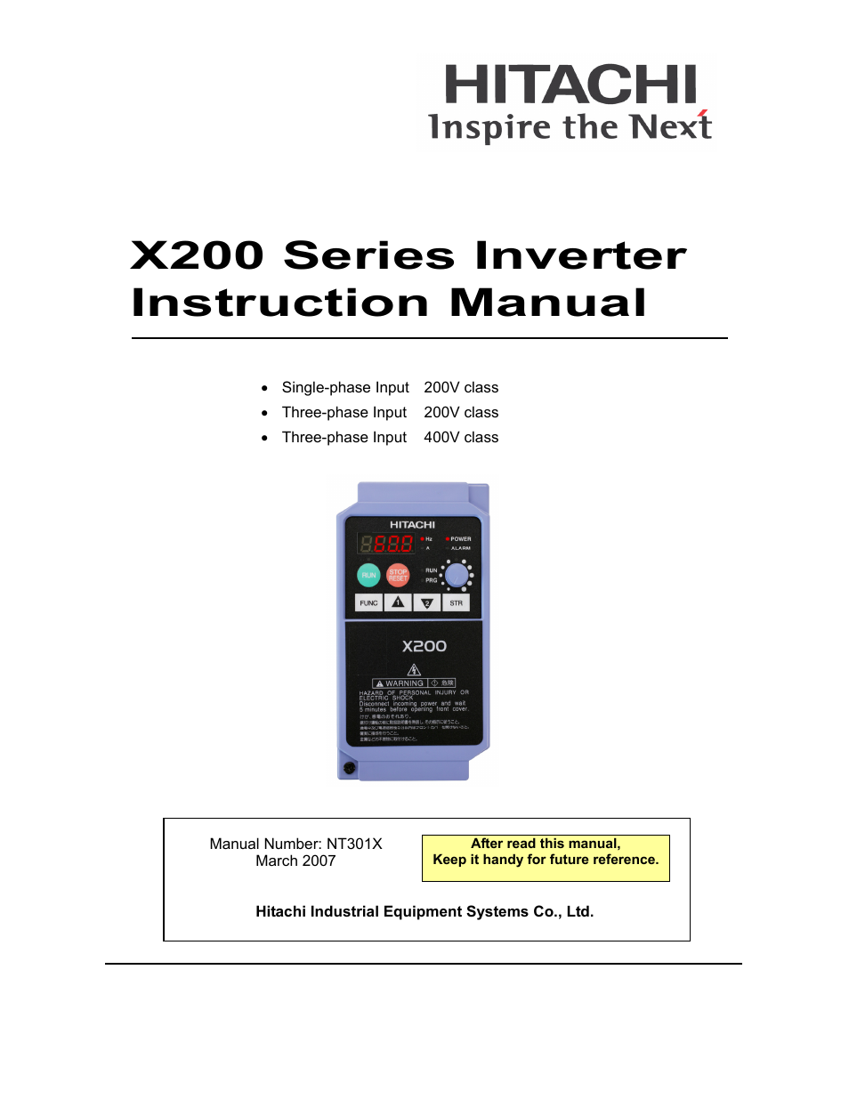 Hitachi X200 Series User Manual | 286 pages