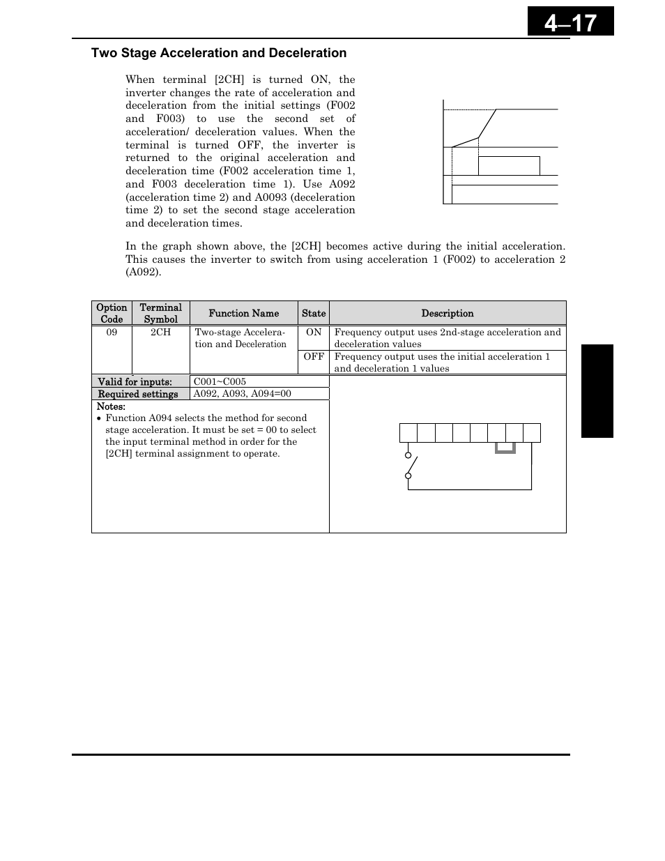 Two stage acceleration and deceleration | Hitachi X200 Series User Manual | Page 156 / 286