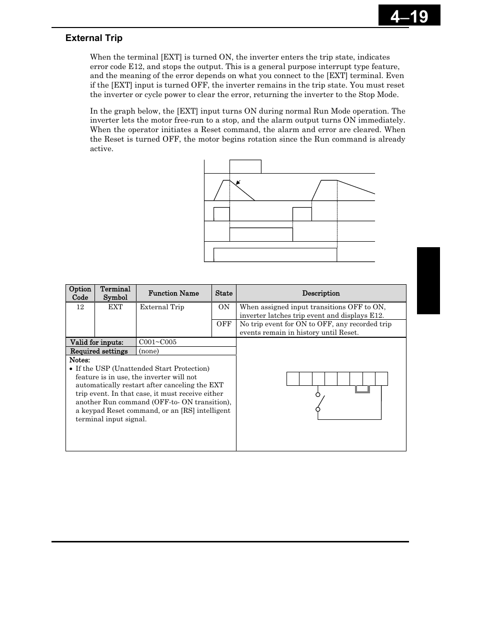 External trip | Hitachi X200 Series User Manual | Page 158 / 286