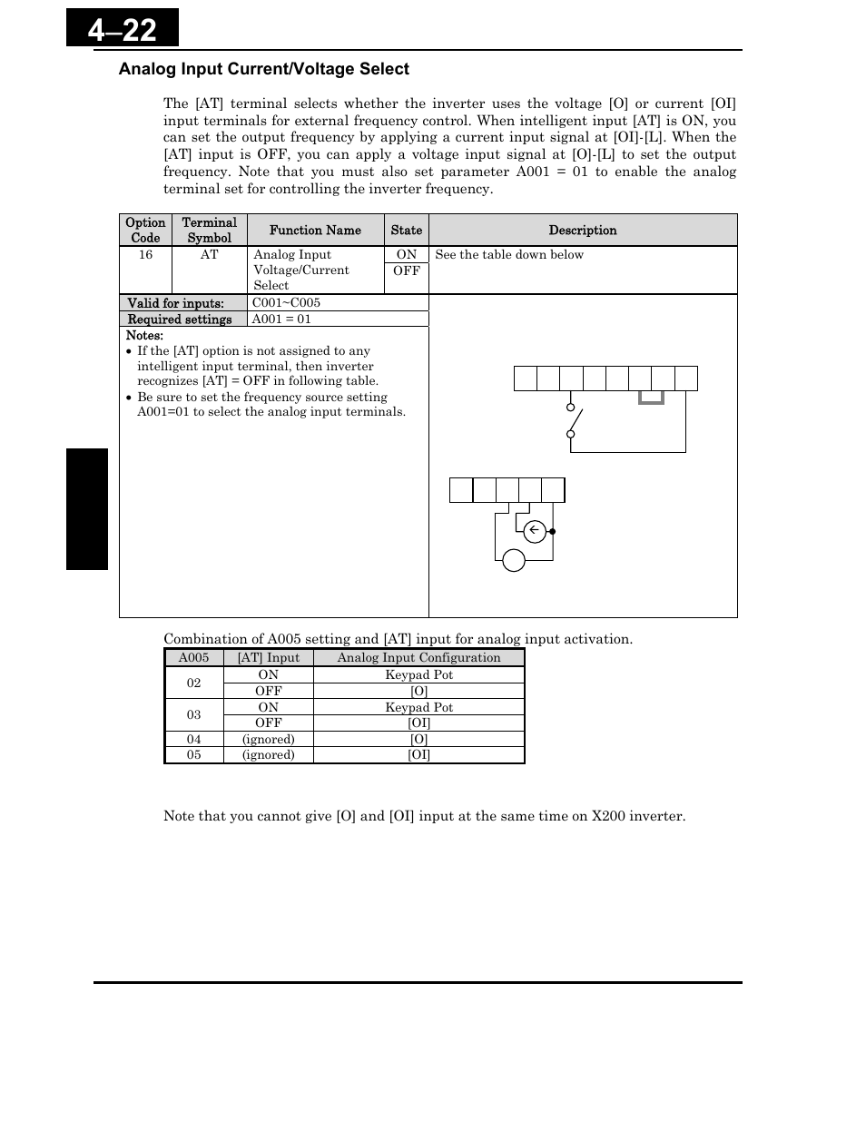 Analog input current/voltage select | Hitachi X200 Series User Manual | Page 161 / 286