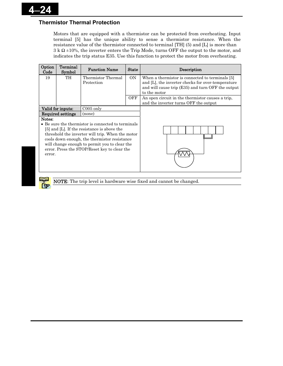 Thermistor thermal protection | Hitachi X200 Series User Manual | Page 163 / 286
