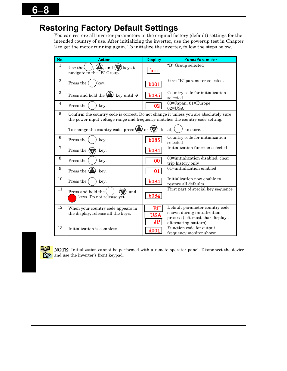 Restoring factory default settings -8, Restoring factory default settings | Hitachi X200 Series User Manual | Page 211 / 286