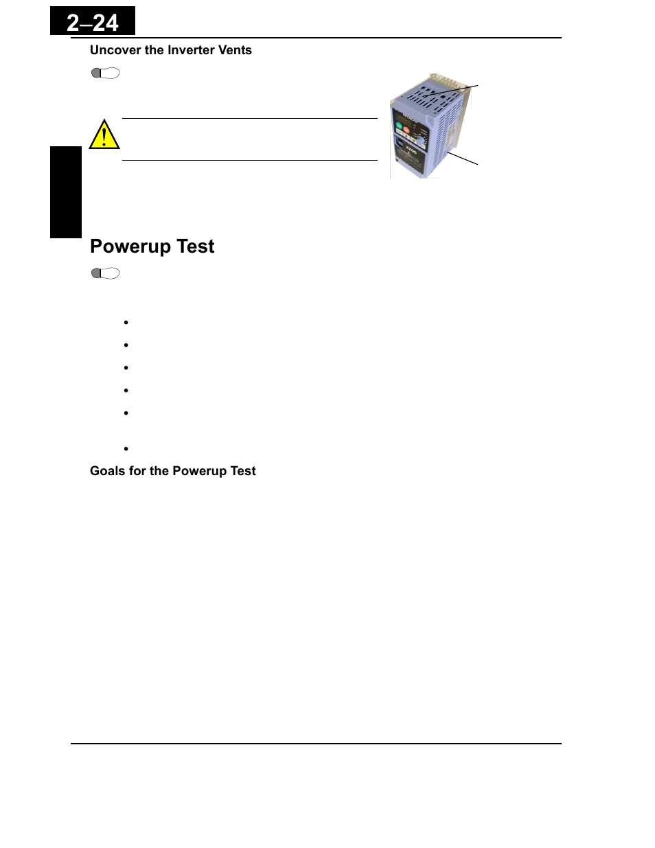 Powerup test -24, Using the front panel keypad, Powerup test | Hitachi X200 Series User Manual | Page 63 / 286