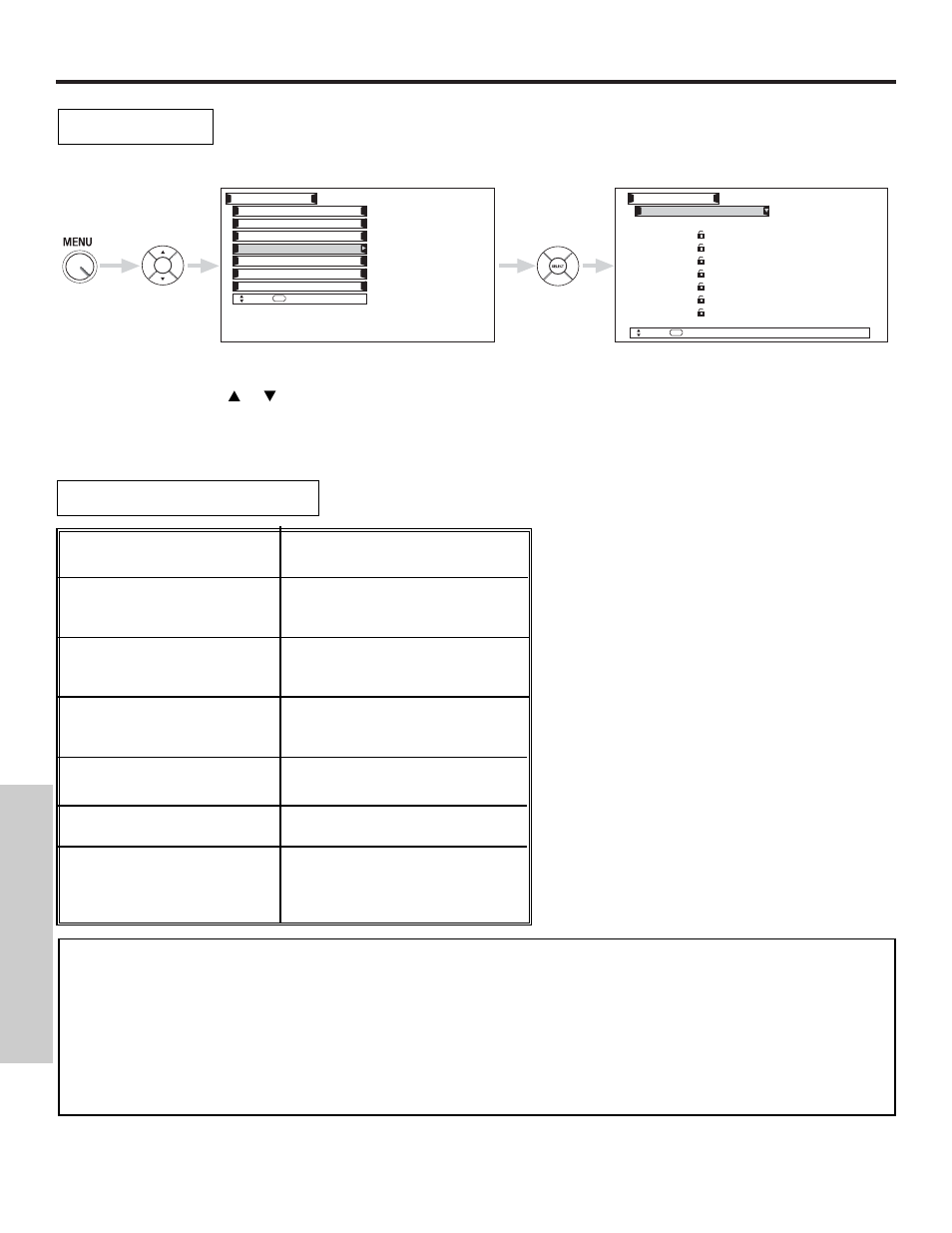 Locks, On-screen displa y, Gpg pg-13 r nc-17 x not rated (nr) | Hitachi 42HDX61 User Manual | Page 64 / 100
