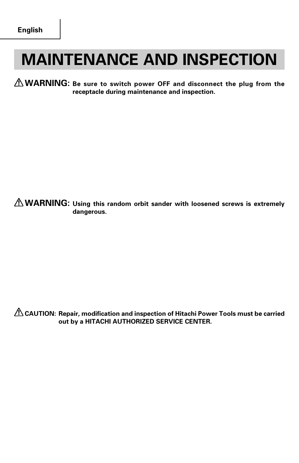 Maintenance and inspection, Warning | Hitachi SV 13YA User Manual | Page 14 / 44