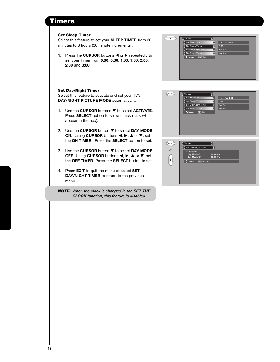 Timers, On-sc reen display | Hitachi 62VS69 User Manual | Page 48 / 72