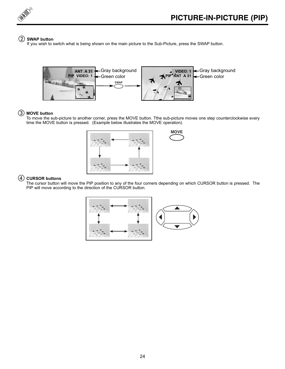 Picture-in-picture (pip) | Hitachi 43GX10B  EN User Manual | Page 24 / 60