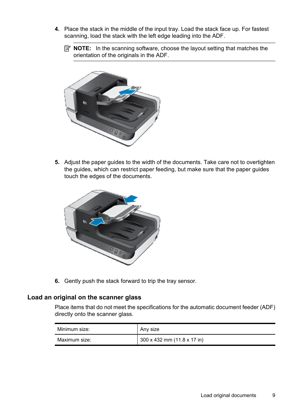 Load an original on the scanner glass | Hitachi SCANJET N9120 User Manual | Page 11 / 48