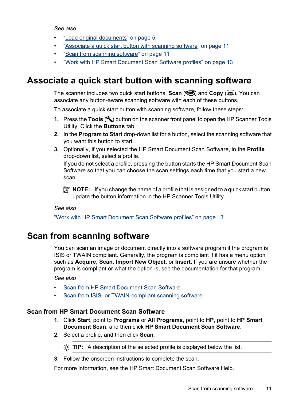 Scan from scanning software, Scan from hp smart document scan software | Hitachi SCANJET N9120 User Manual | Page 13 / 48