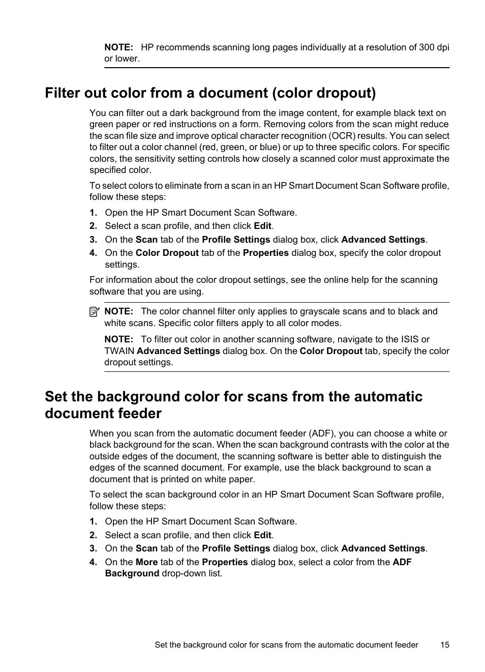 Filter out color from a document (color dropout) | Hitachi SCANJET N9120 User Manual | Page 17 / 48