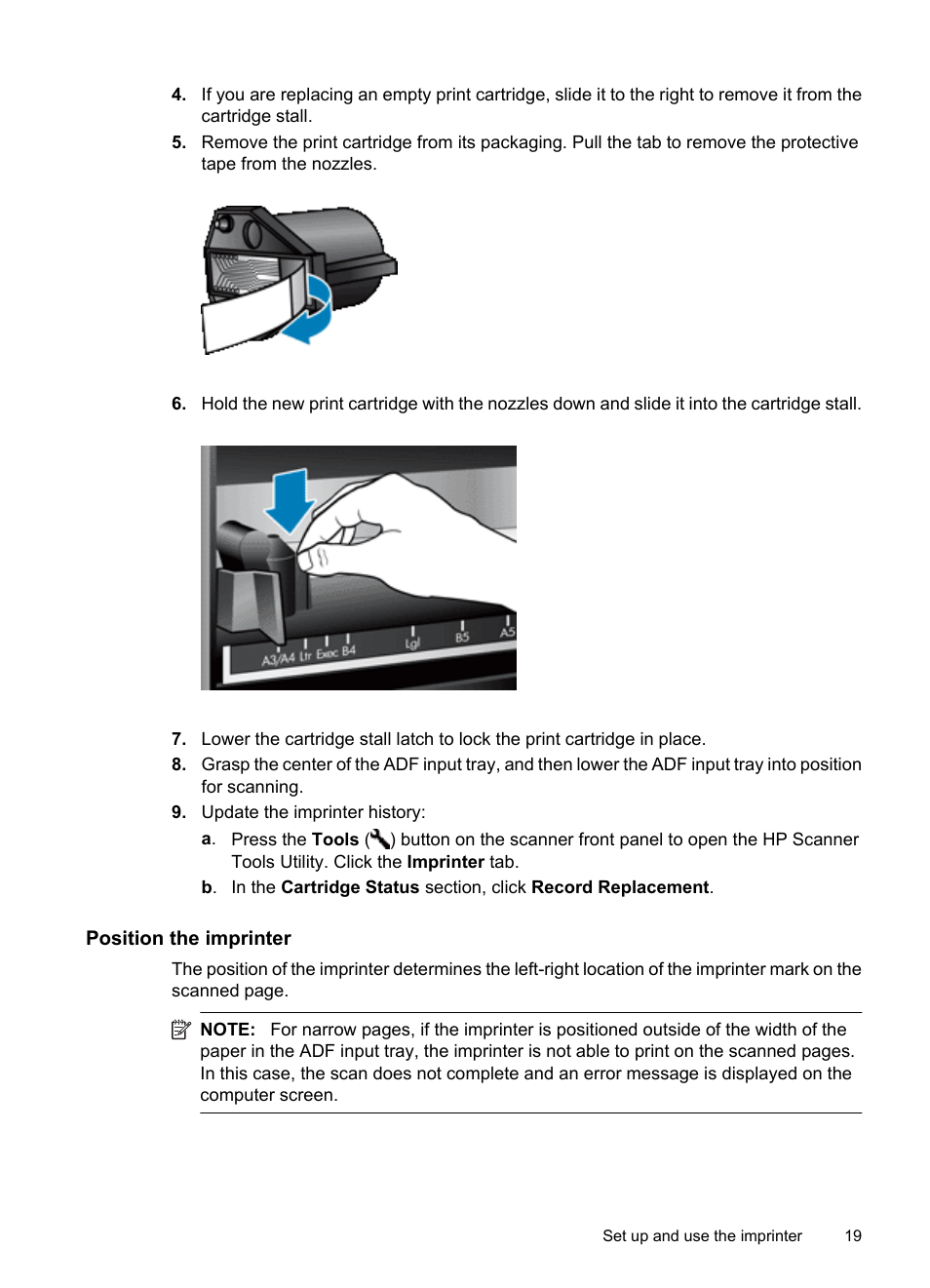 Position the imprinter | Hitachi SCANJET N9120 User Manual | Page 21 / 48