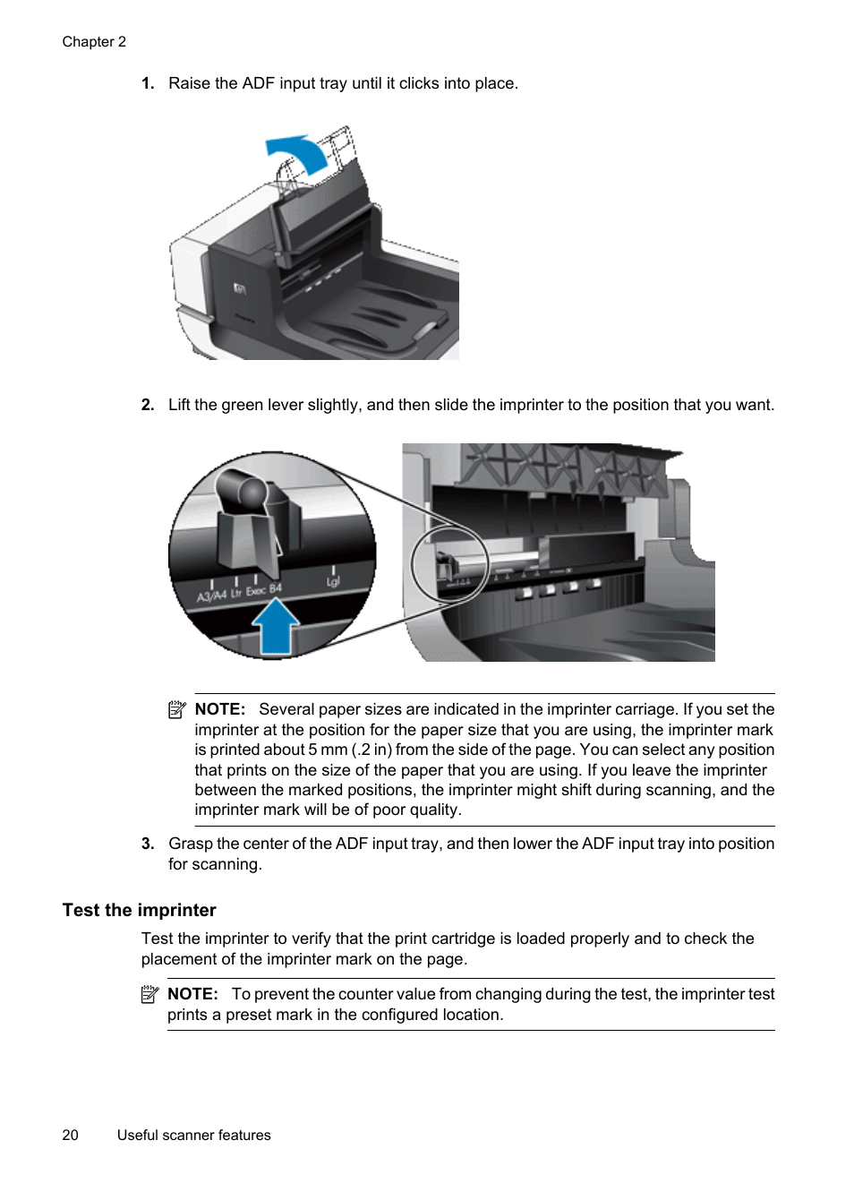 Test the imprinter | Hitachi SCANJET N9120 User Manual | Page 22 / 48