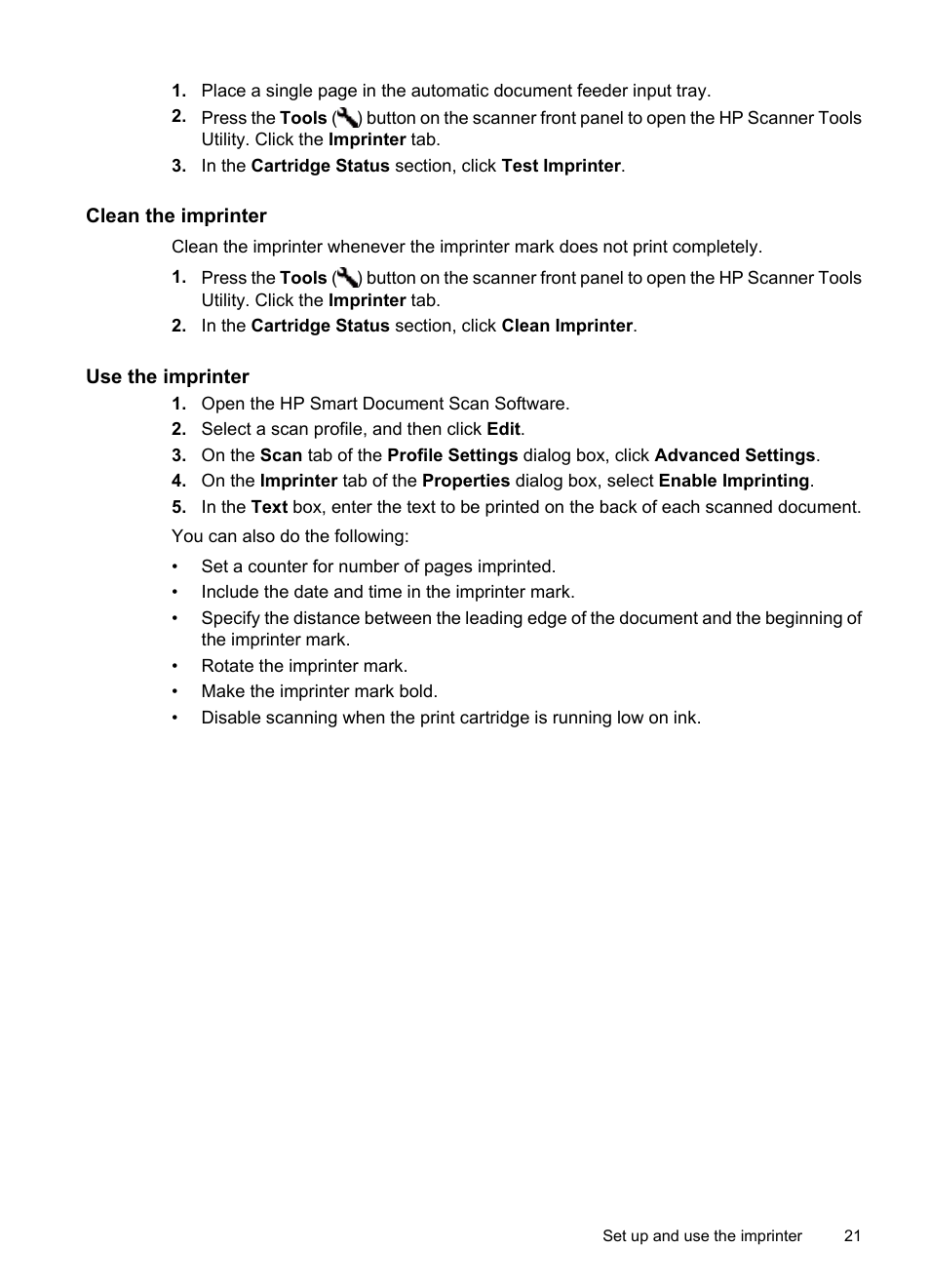 Clean the imprinter, Use the imprinter | Hitachi SCANJET N9120 User Manual | Page 23 / 48