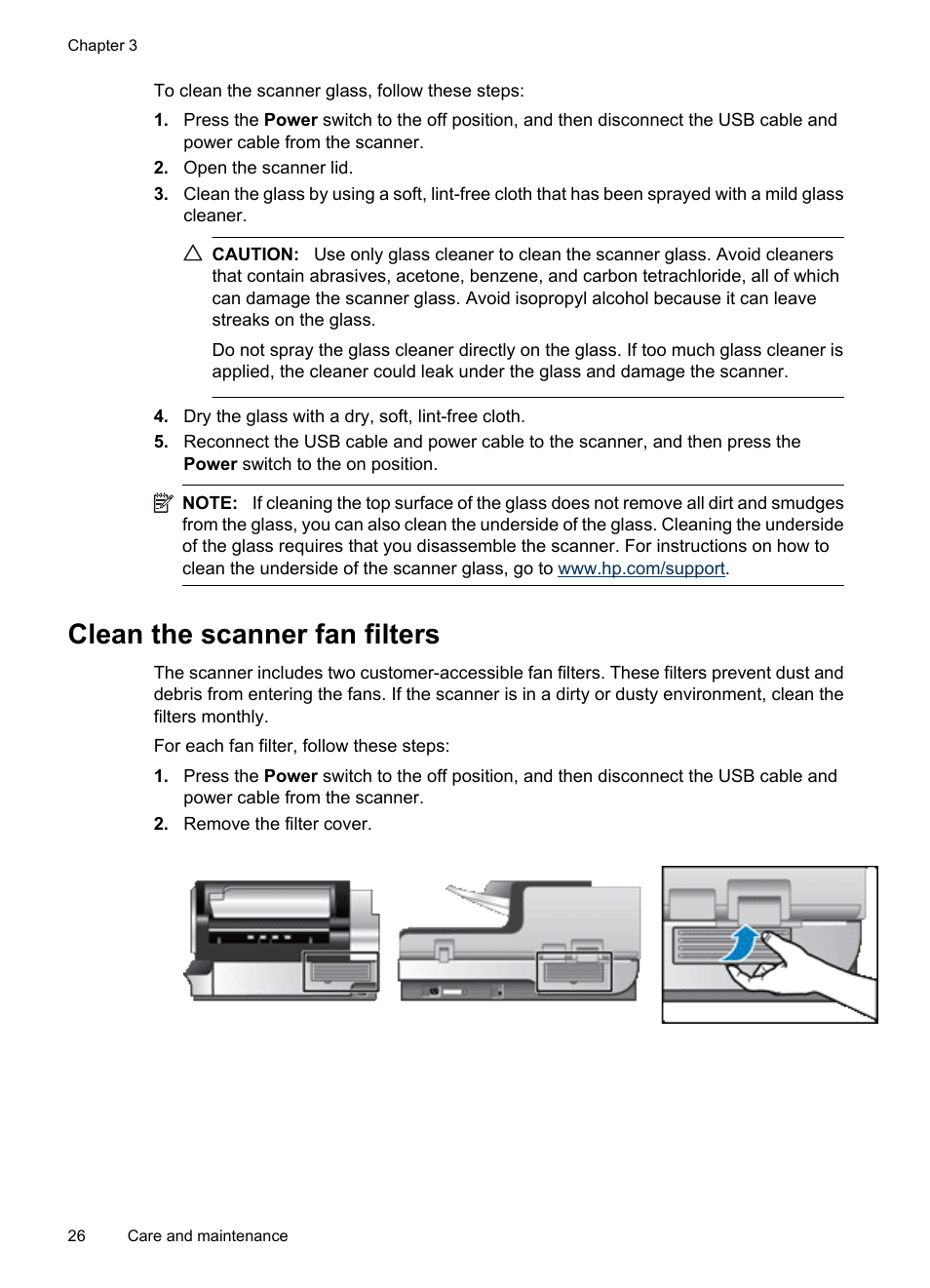 Clean the scanner fan filters | Hitachi SCANJET N9120 User Manual | Page 28 / 48