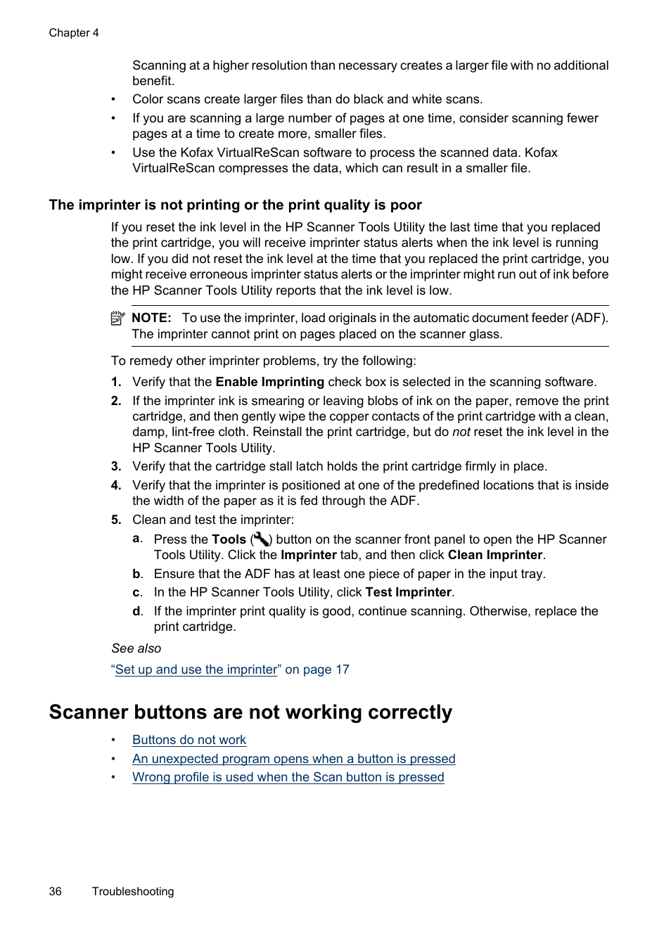 Scanner buttons are not working correctly | Hitachi SCANJET N9120 User Manual | Page 38 / 48